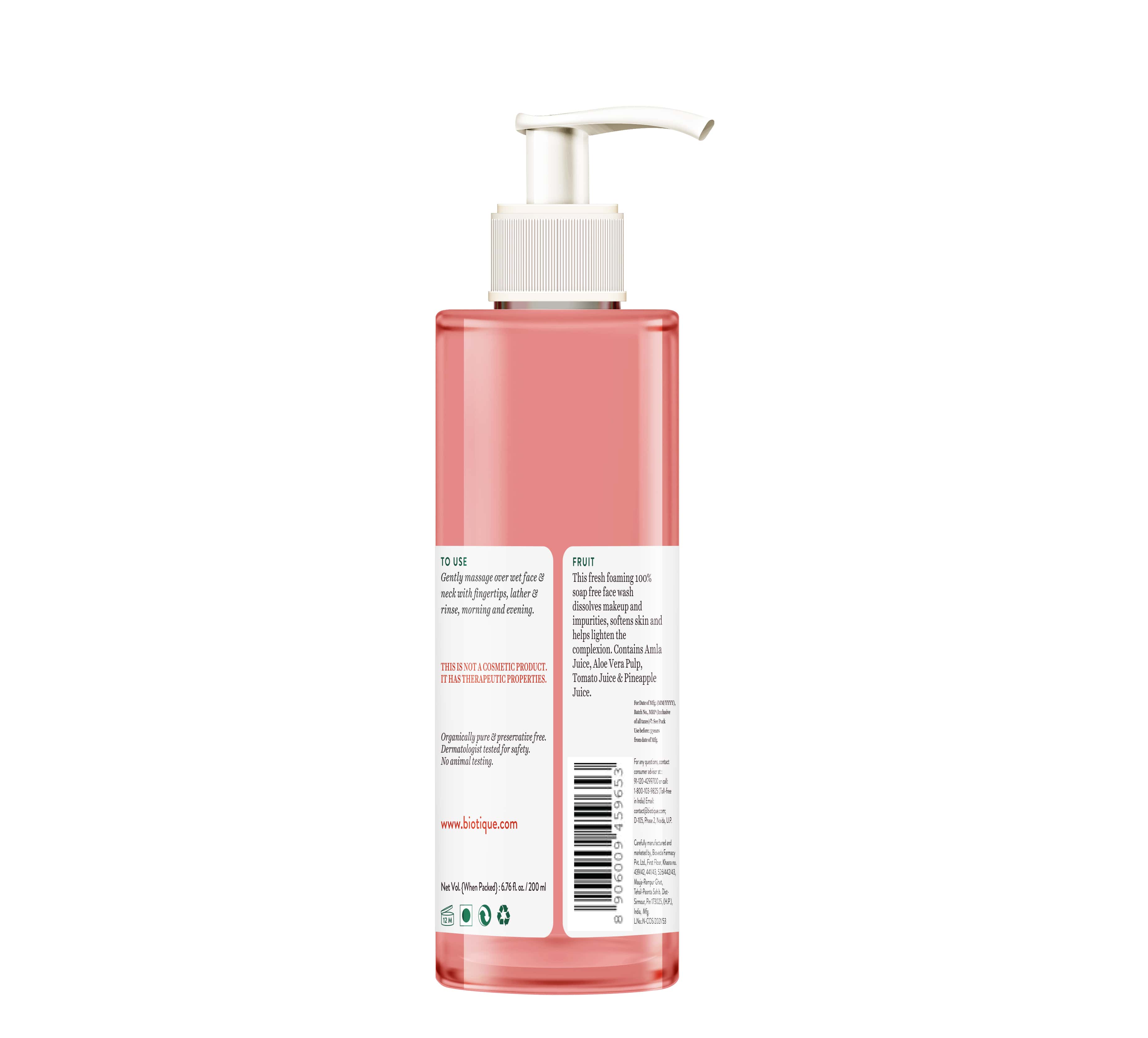 Biotique Fruit Brightening Face Wash, 200ml - Image 2 - Buy from Indicrest