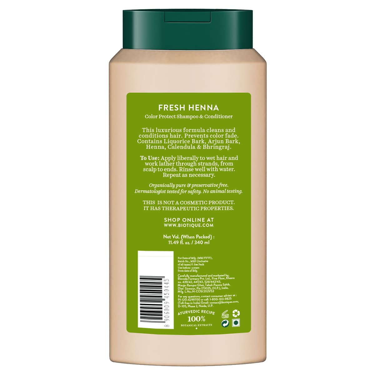 Biotique Fresh Henna Colour Protect Shampoo & Conditioner, 340ml - Image 2 - Buy from Indicrest