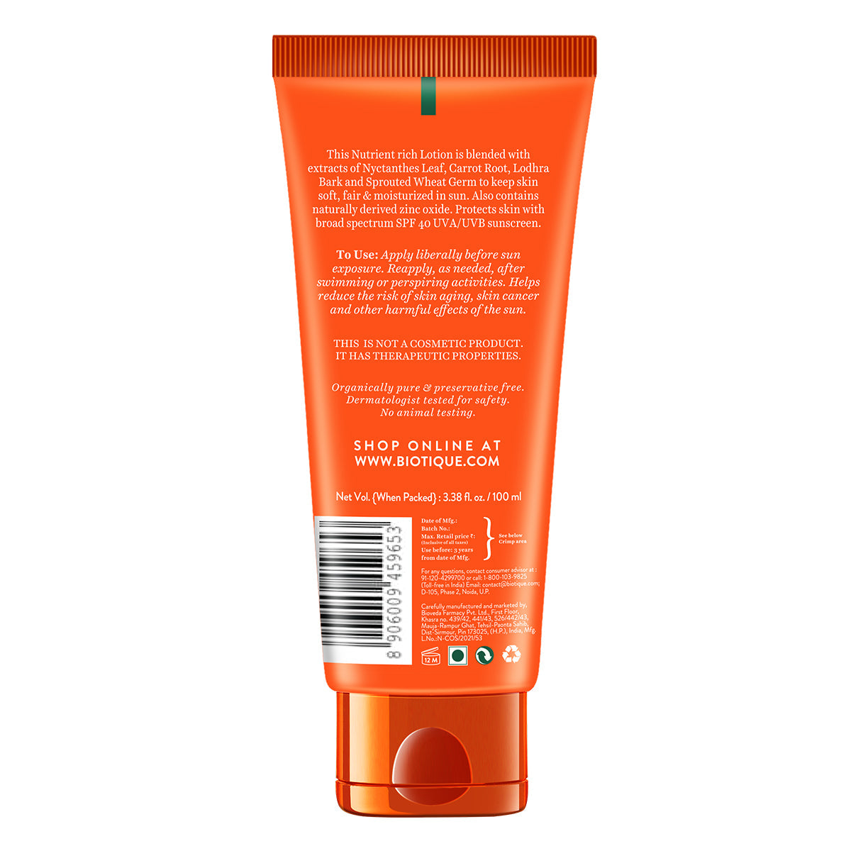 Biotique Sun Shield Carrot 40+SPF Sunscreen Lotion, 50ml - Image 4 - Buy from Indicrest