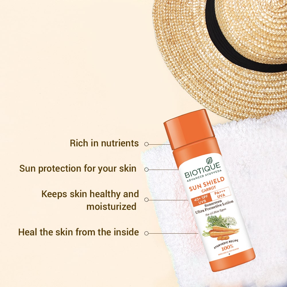 Biotique Sun Shield Carrot 40+SPF Sunscreen Lotion, 100ml - Image 2 - Buy from Indicrest