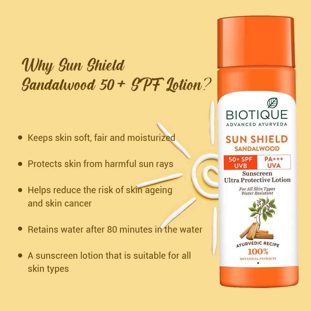 Biotique Sun Shield Sandalwood 50+SPF Sunscreen Lotion, 120ml (Pack of 2) - Image 7 - Buy from Indicrest