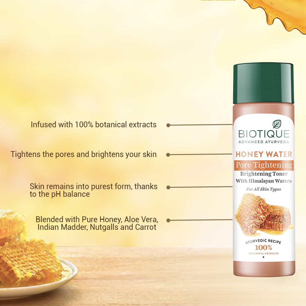 Biotique Honey Water Pore Tightening Brightening Toner, 120ml - Image 4 - Buy from Indicrest