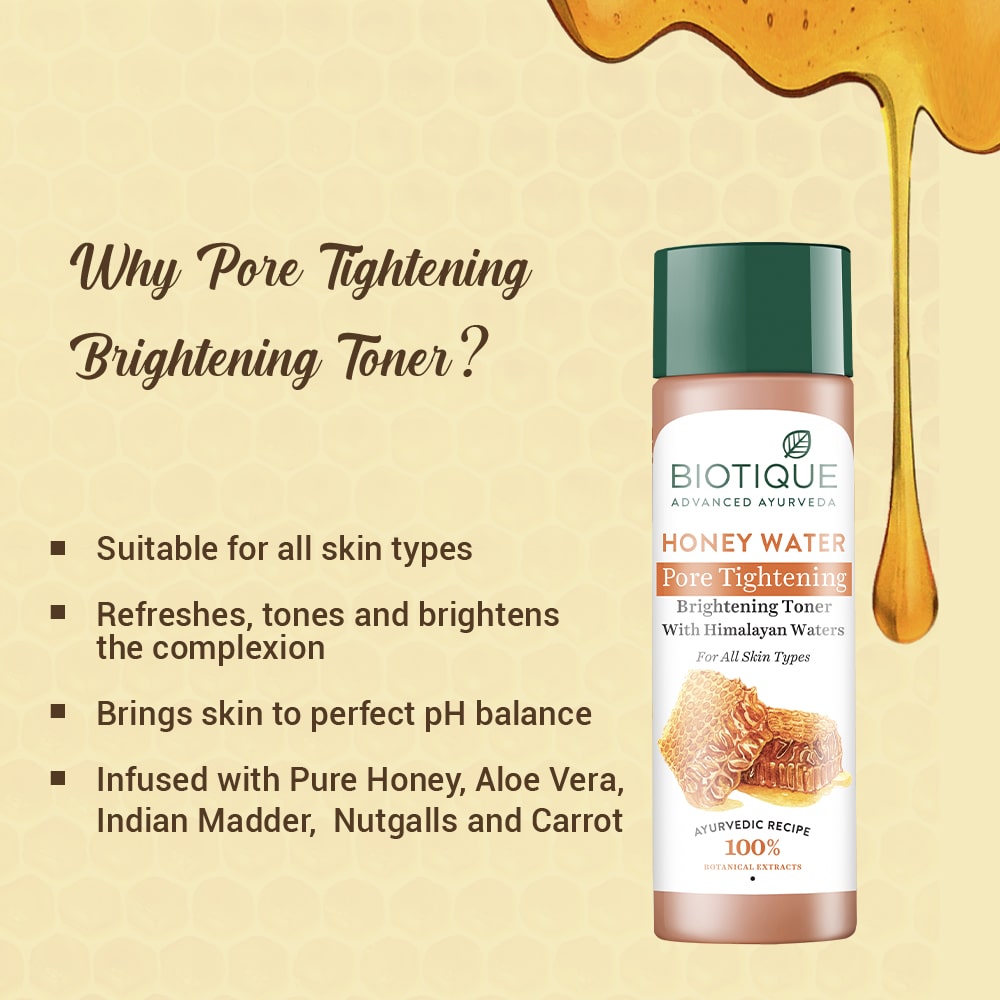 Biotique Honey Water Pore Tightening Brightening Toner, 120ml - Image 6 - Buy from Indicrest