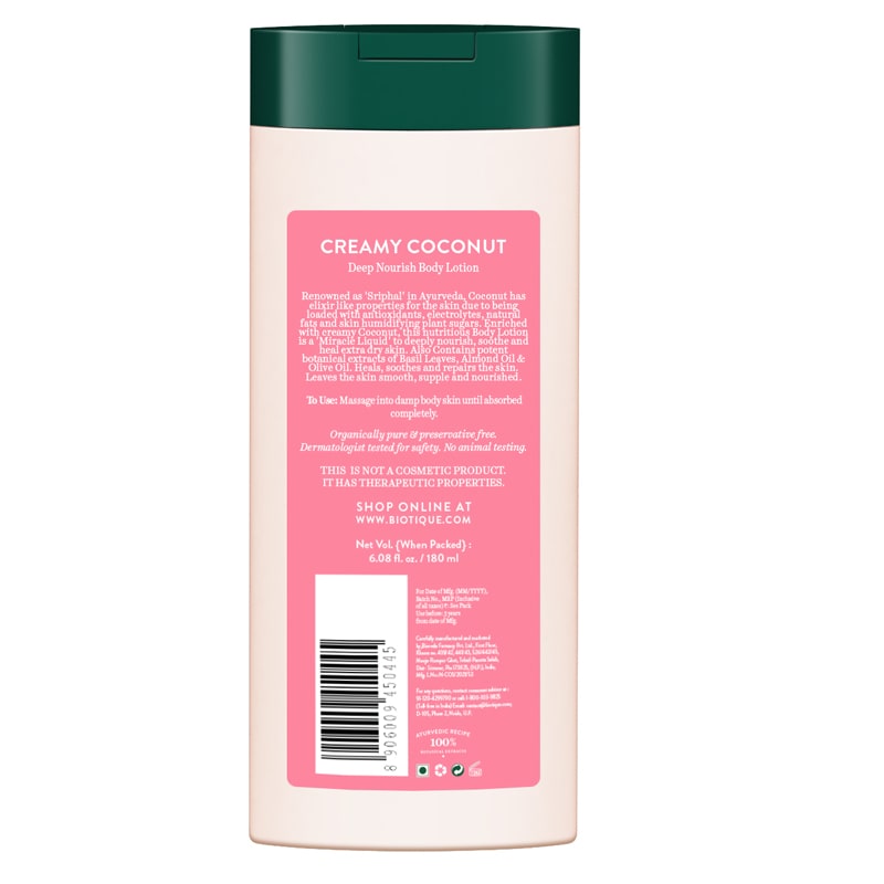 Biotique Creamy Coconut Deep Nourish Body Lotion, 180ml - Image 2 - Buy from Indicrest