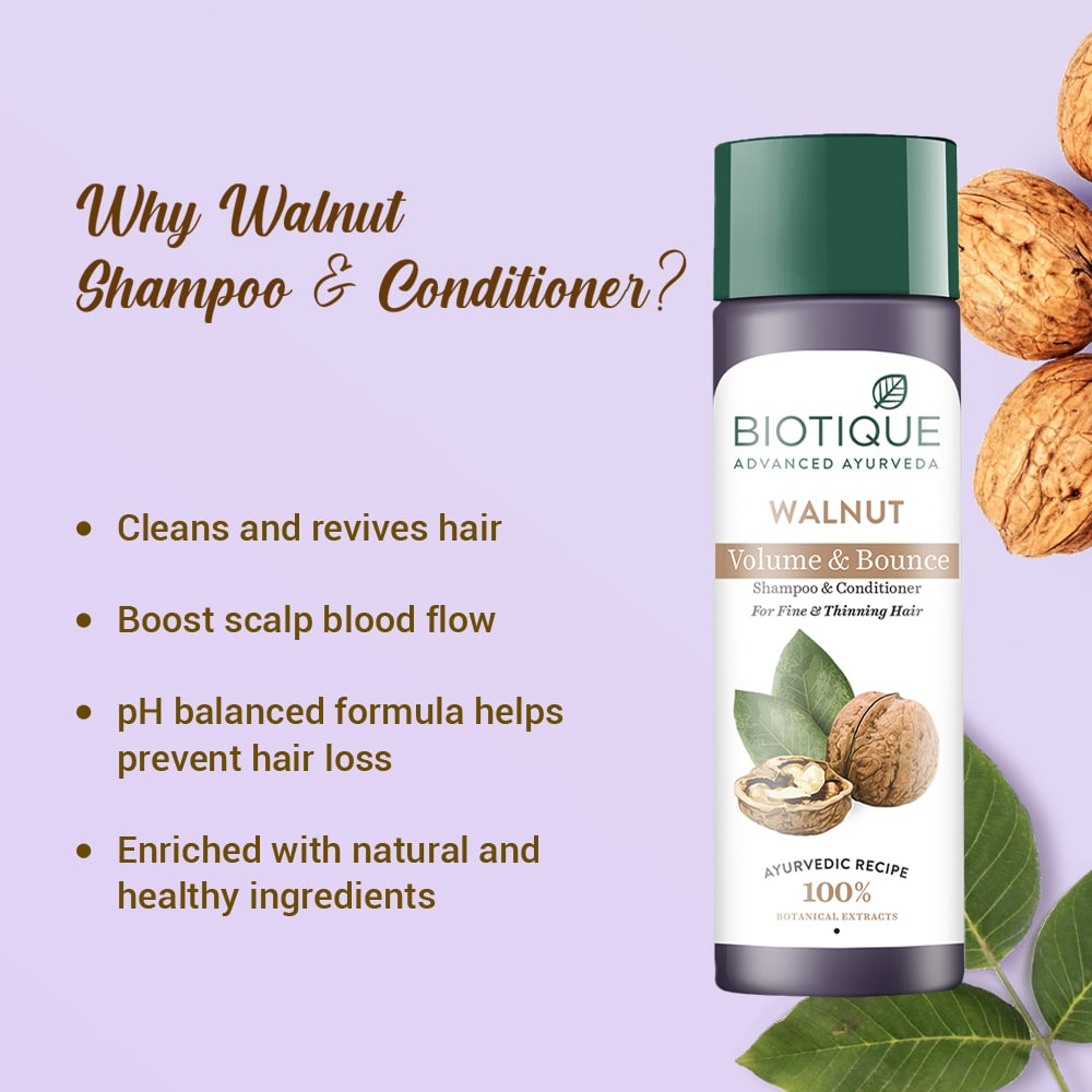 Biotique Walnut Volume & Bounce Shampoo and Conditioner, 190ml - Image 4 - Buy from Indicrest