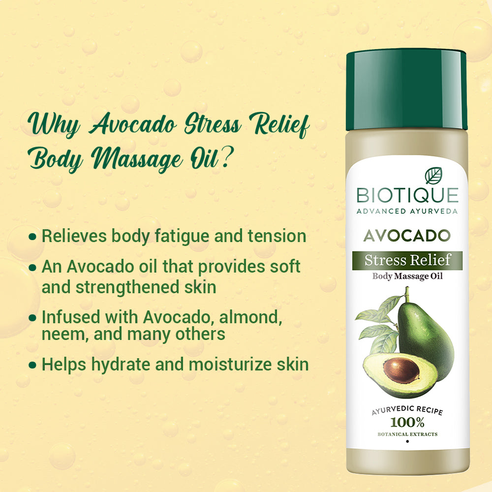 Biotique Avocado Stress Relief Body Massage Oil, 200ml - Image 8 - Buy from Indicrest