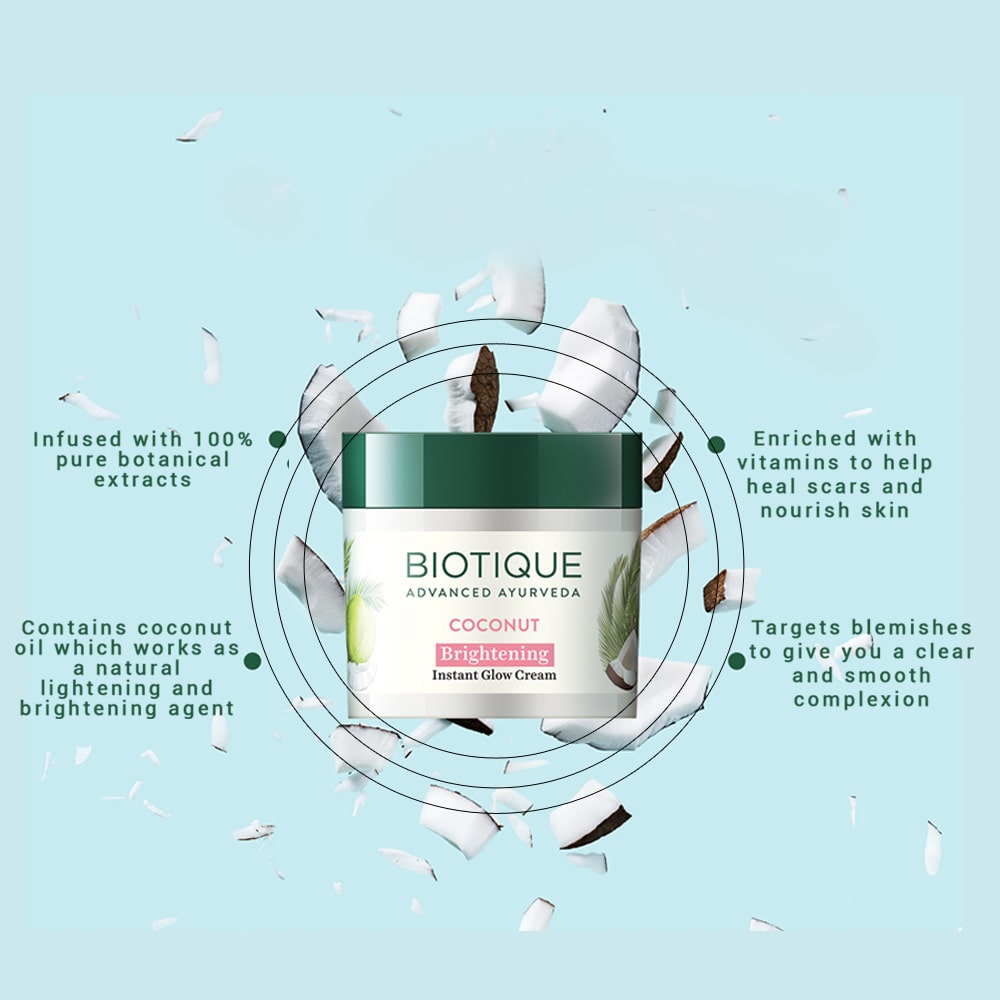 Biotique Coconut Brightening Instant Glow Cream, 175g - Image 4 - Buy from Indicrest