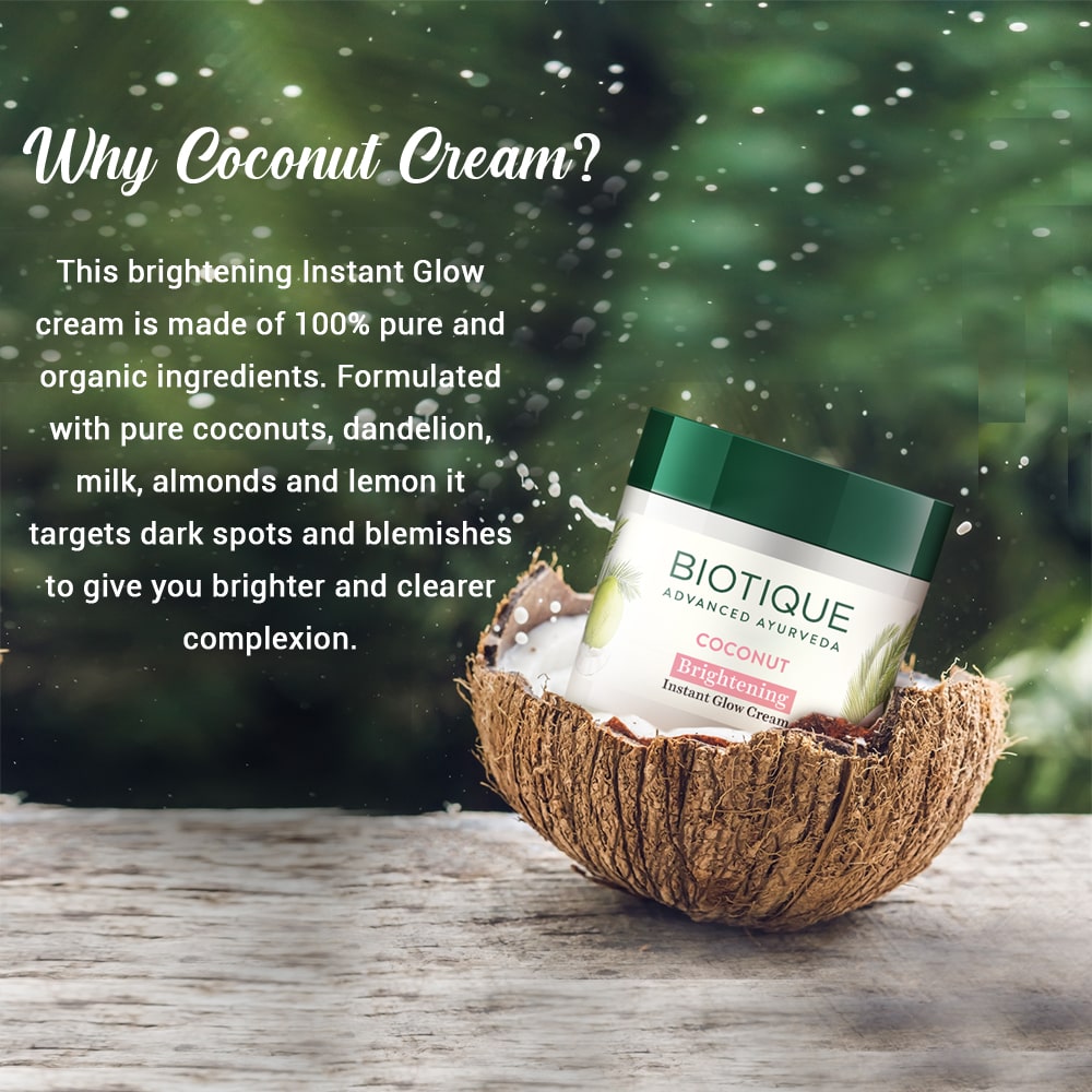 Biotique Coconut Brightening Instant Glow Cream, 100g - Image 5 - Buy from Indicrest