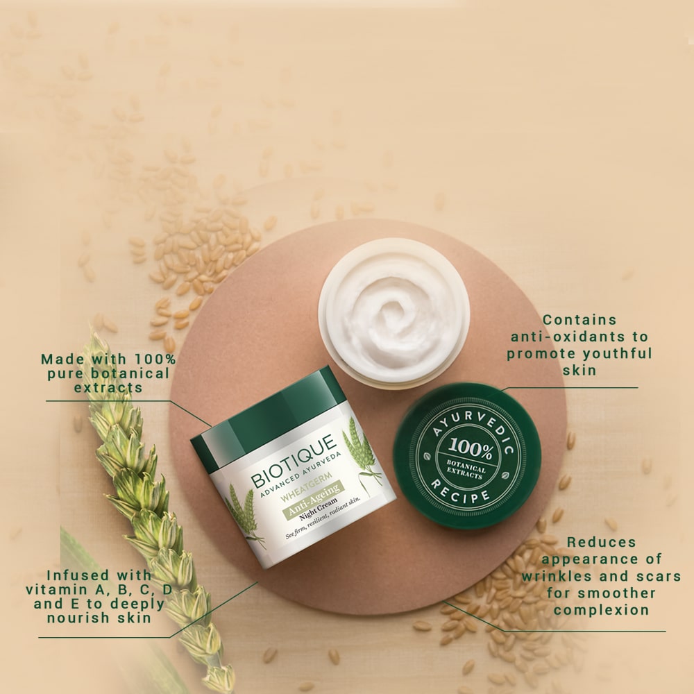 Biotique Wheatgerm Anti-Ageing Night Cream, 50g - Image 4 - Buy from Indicrest