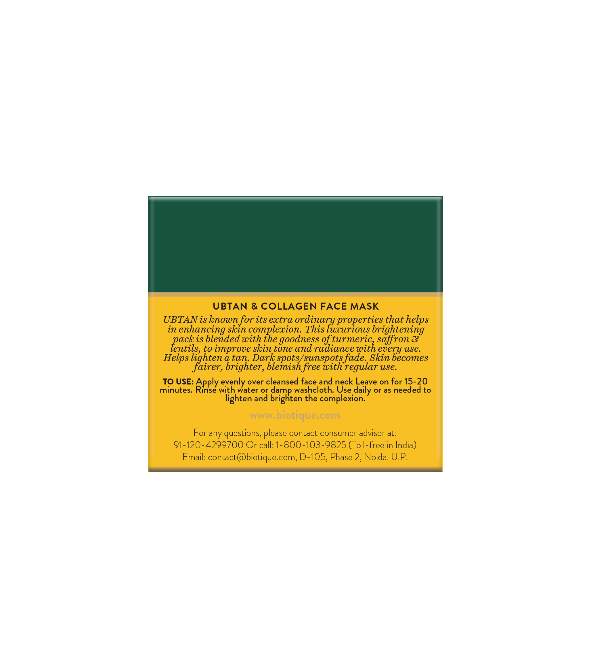 Biotique Ubtan & Collagen Face Mask, 50g - Image 2 - Buy from Indicrest
