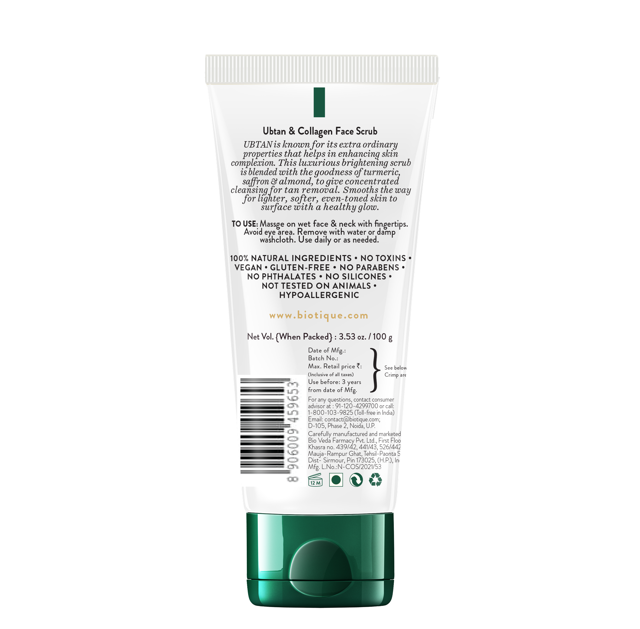 Biotique Ubtan & Collagen Face Scrub, 100g - Image 2 - Buy from Indicrest