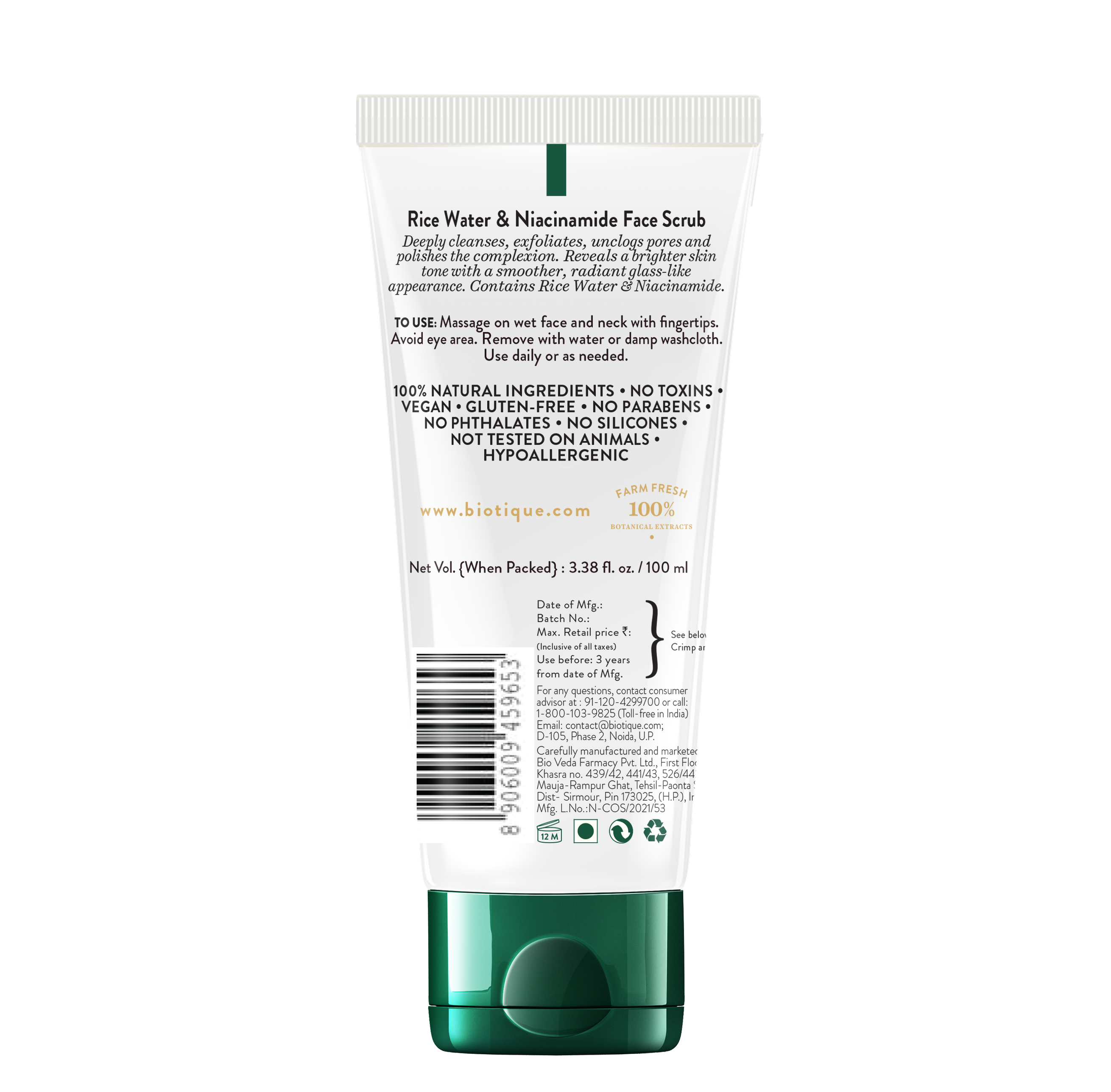 Biotique Rice Water & Niacinamide Gel Face Scrub, 100ml - Image 2 - Buy from Indicrest