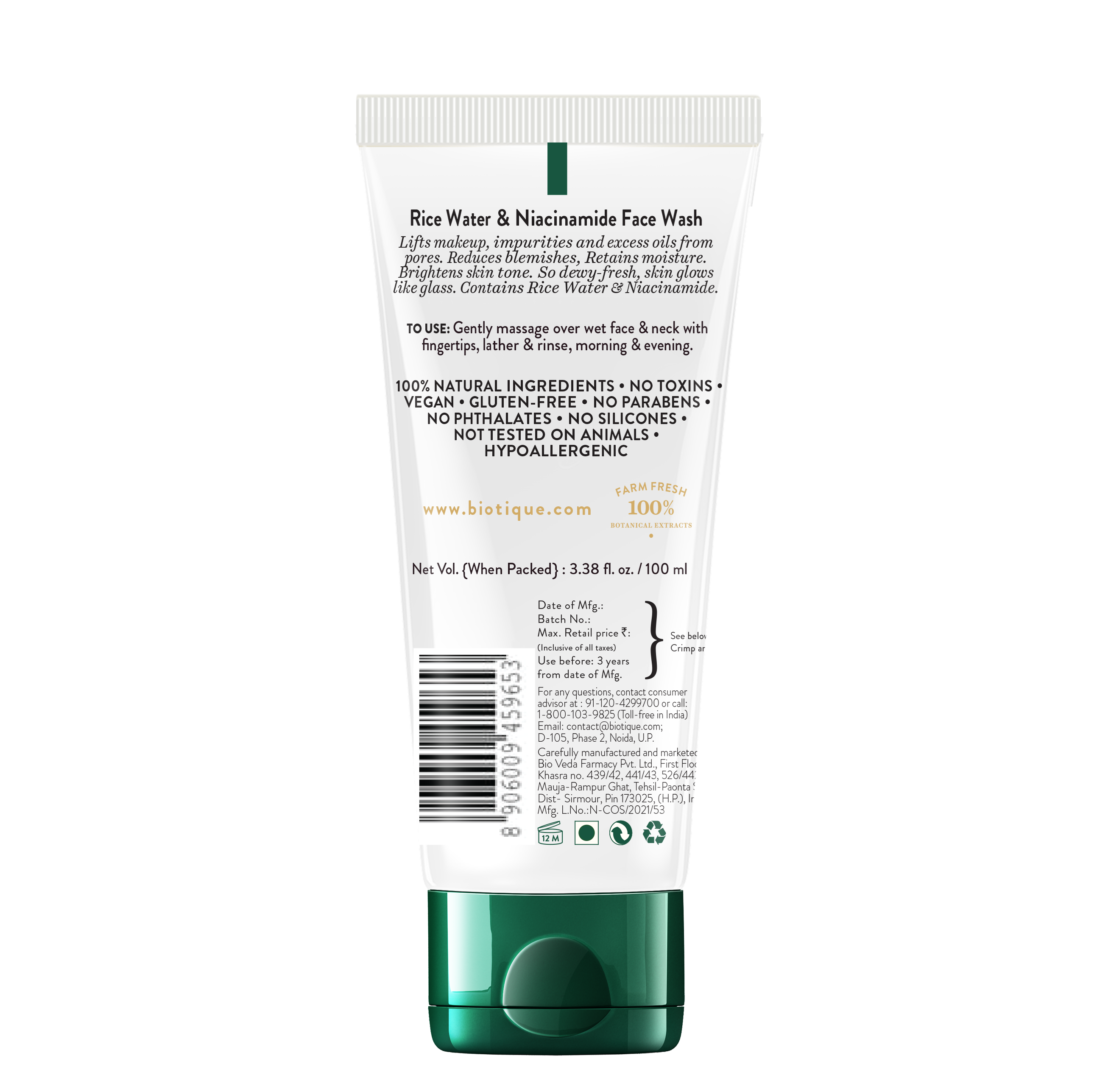 Biotique Rice Water & Niacinamide Gel Face Wash, 100ml - Image 2 - Buy from Indicrest