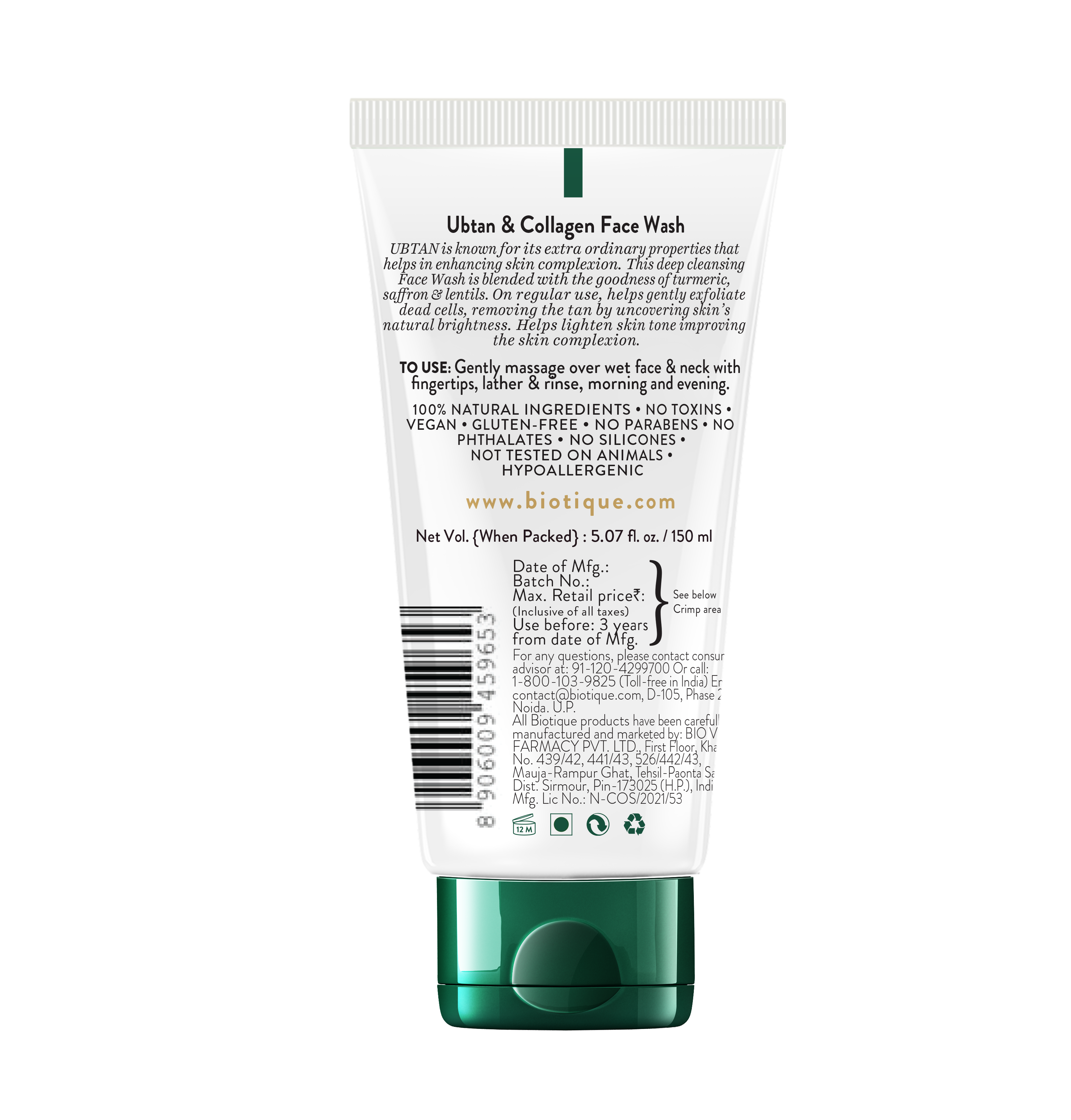 Biotique Ubtan & Collagen Face Wash, 150ml - Image 2 - Buy from Indicrest