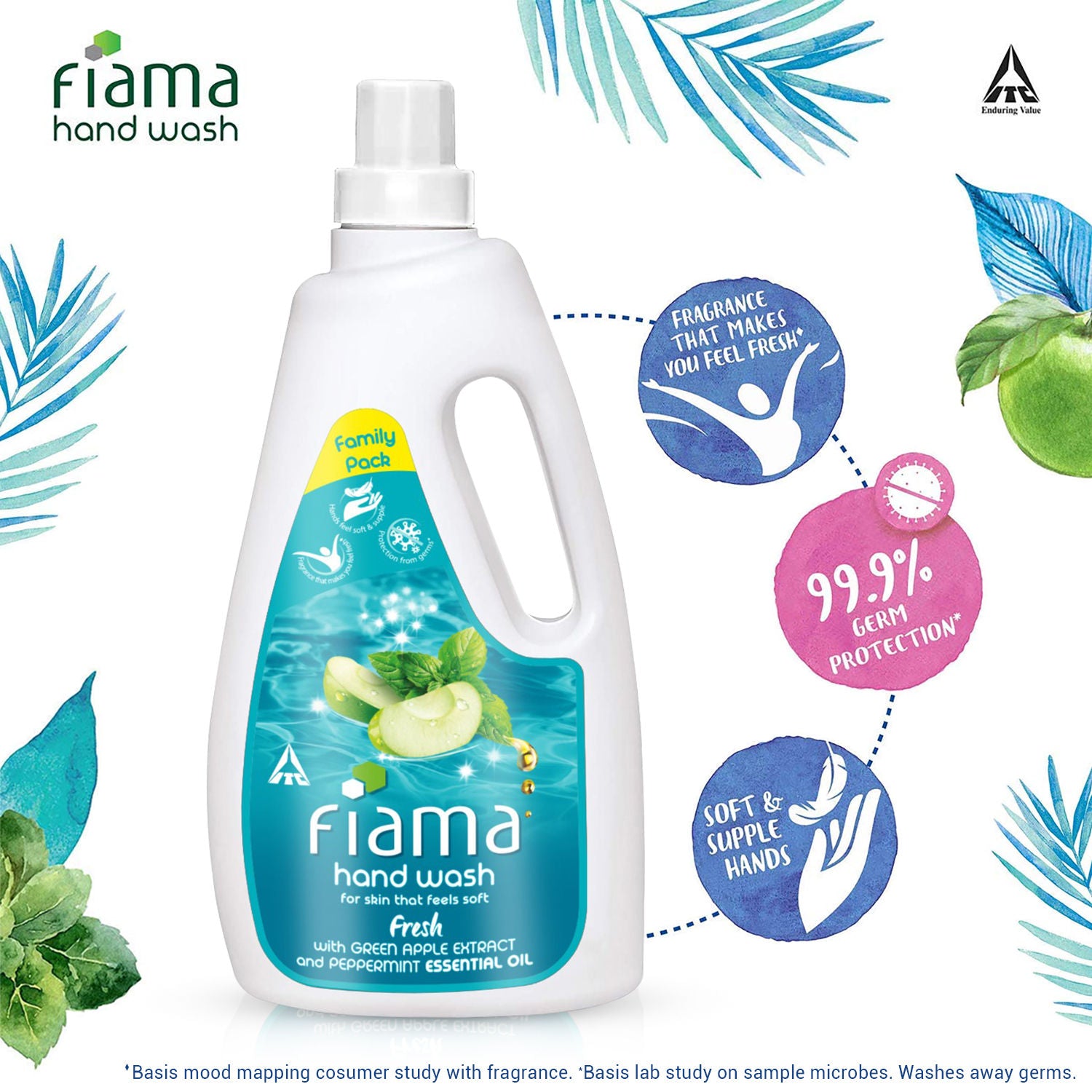 Fiama Fresh Hand Wash, Peppermint Oil & Green Apple Extract Handwash For Soft And Supple Hands, 1000ml Buy at Indicrest Image 3
