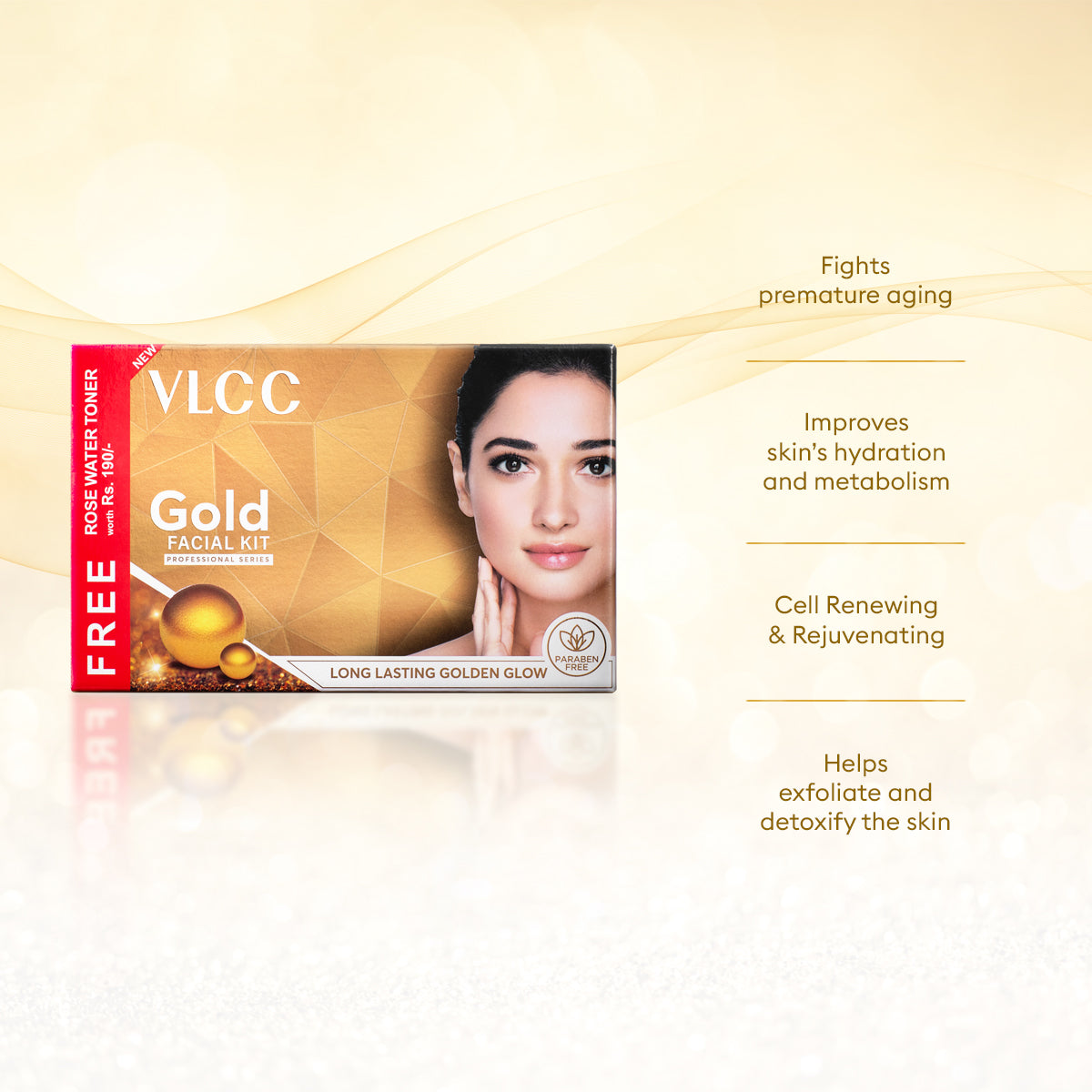 VLCC Gold Facial Kit with Free Rose Water Toner and Insta Glow Gold Bleach - Image 6 - Buy from Indicrest