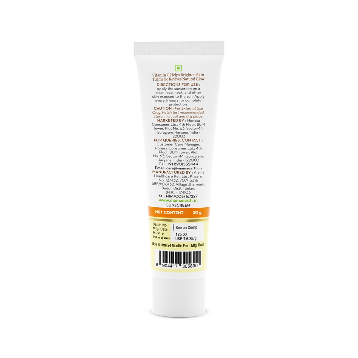 Mamaearth Vitamin C Daily Glow Sunscreen With Vitamin C & Turmeric for Sun Protection & Glow, 20g - Image 7 - Buy from Indicrest