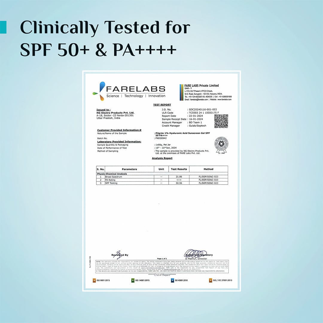Pilgrim 1% Hyaluronic Acid Aqua Sunscreen Gel SPF 50 PA++++, 50g - Image 8 - Buy from Indicrest