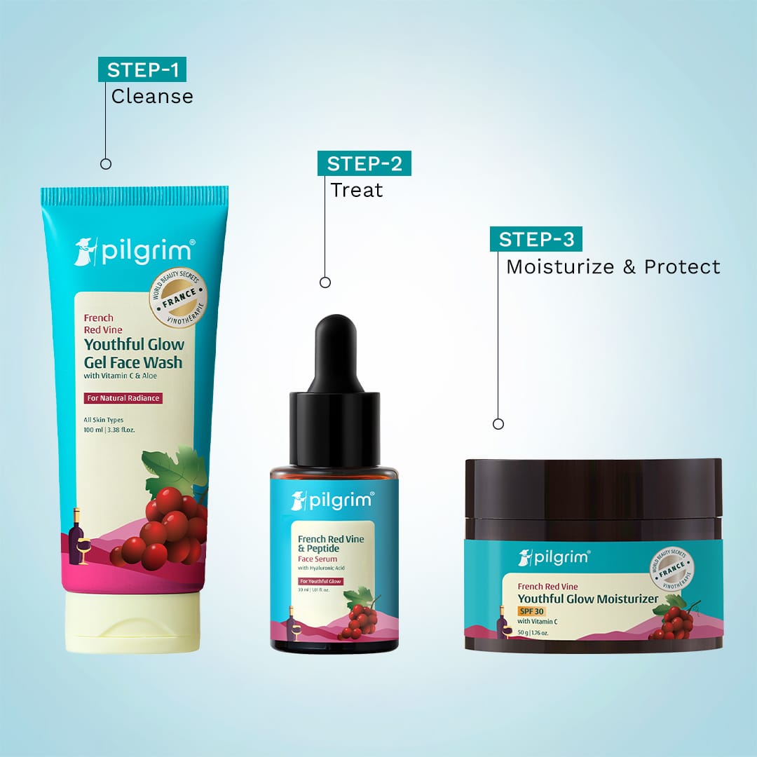 Pilgrim Anti-Ageing Kit with French Red Vine, Face Wash 100ml + Red Vine Face Serum 30ml + Red Vine Night Gel Creme 50g - Image 8 - Buy from Indicrest