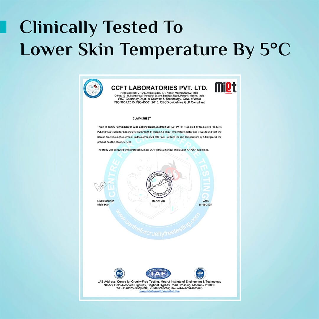 Pilgrim Korean Aloe Cooling Fluid Sunscreen SPF 50+ PA++++, 50ml - Image 8 - Buy from Indicrest