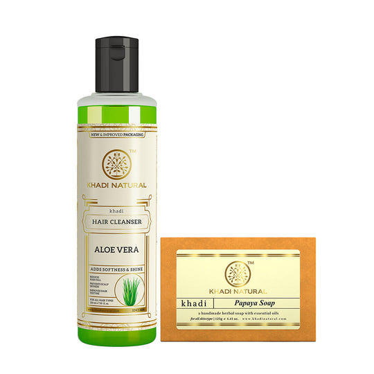 Khadi Herbal Aloe Vera Hair Cleanser with Papaya Soap Combo (Set of 2) - Buy from Indicrest