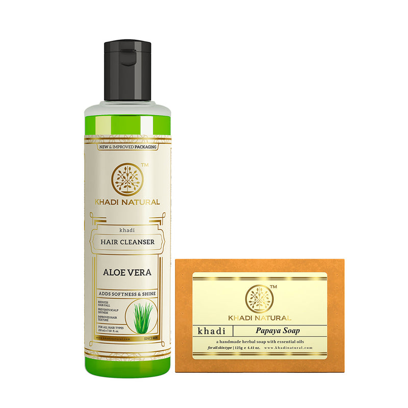 Khadi Herbal Aloe Vera Hair Cleanser with Papaya Soap Combo (Set of 2) - Buy from Indicrest
