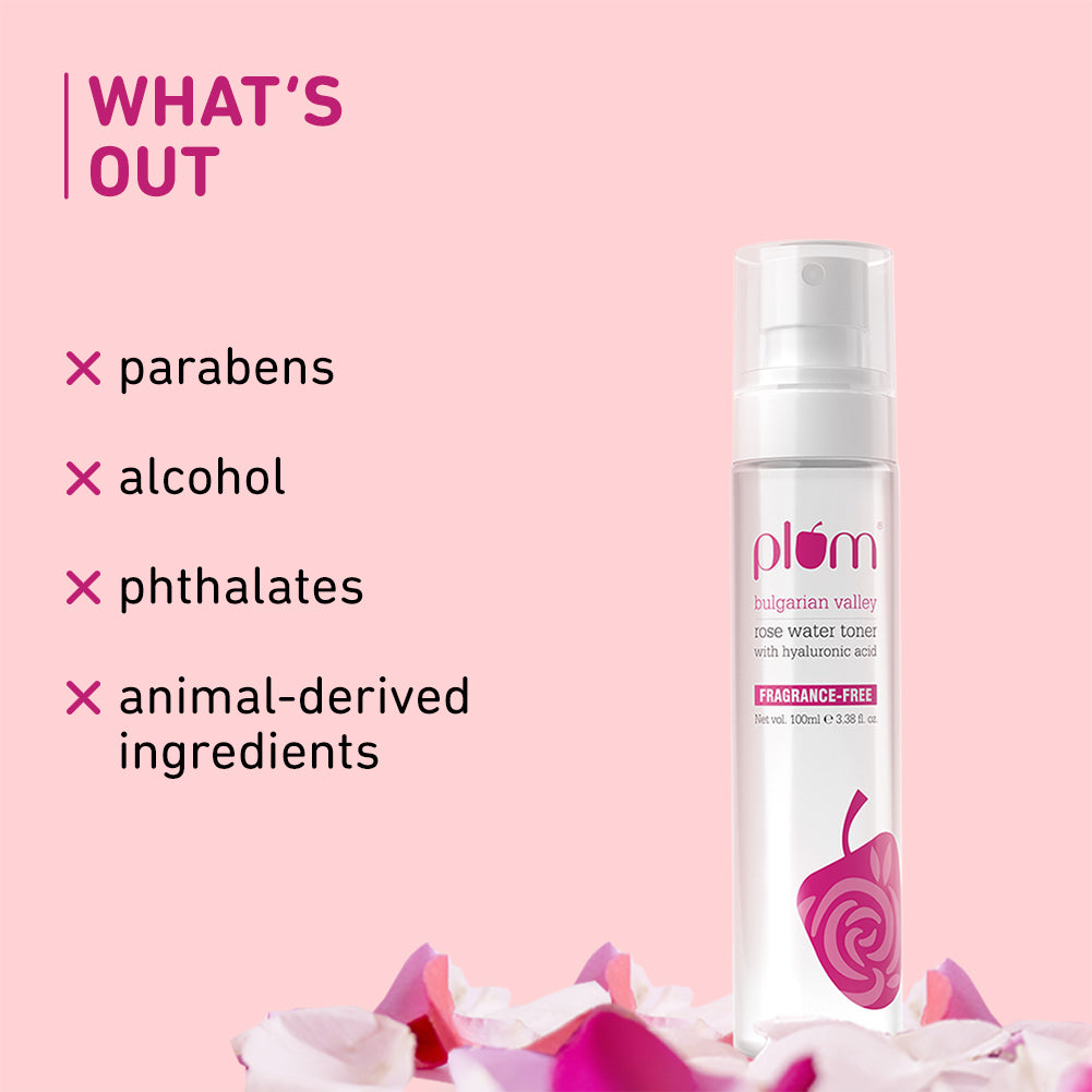 Plum Bulgarian Valley Rose Water Toner for tighter pores | Alcohol-Free Toner | Instantly Hydrates | Soothes & Calms Skin | Tightens Pores | Dermat-Tested, 100ml