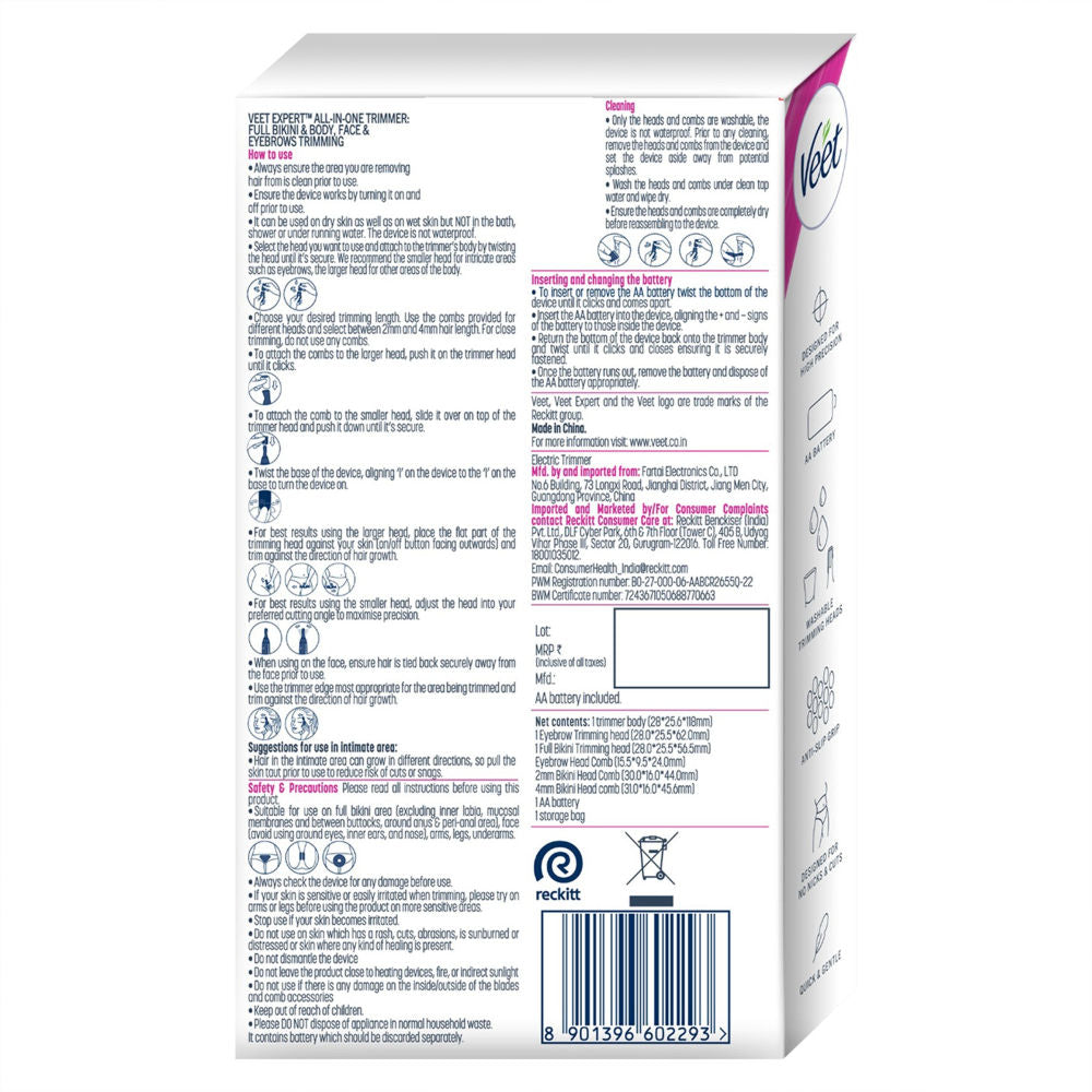 Veet Expert All-In-One Women'S Trimmer For Full Body, Bikini, Face & Eyebrow Grooming Trimmer, 140g Buy at Indicrest Image 4