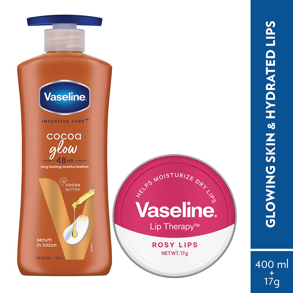 Vaseline Cocoa Glow Body Lotion, 400ml With Rosy Lip Tin, 17g For Glowing Skin & Sheer Pink Tint, 2 pieces Buy at Indicrest