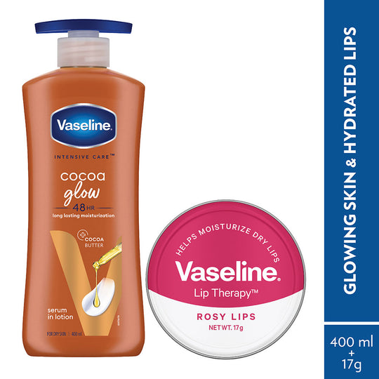 Vaseline Cocoa Glow Body Lotion, 400ml With Rosy Lip Tin, 17g For Glowing Skin & Sheer Pink Tint, 2 pieces Buy at Indicrest