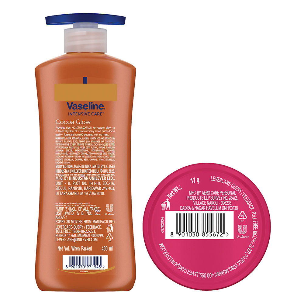 Vaseline Cocoa Glow Body Lotion, 400ml With Rosy Lip Tin, 17g For Glowing Skin & Sheer Pink Tint, 2 pieces Buy at Indicrest Image 6
