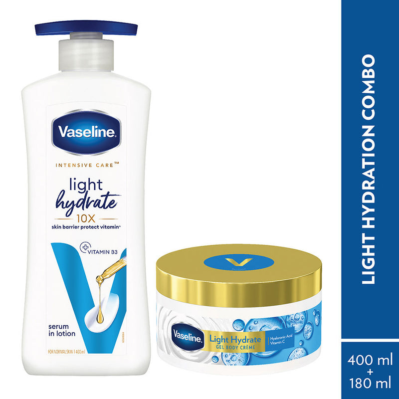 Vaseline Light Hydarate Body Lotion 400ml + Body Cream, 180ml Combo, 2 pieces Buy at Indicrest