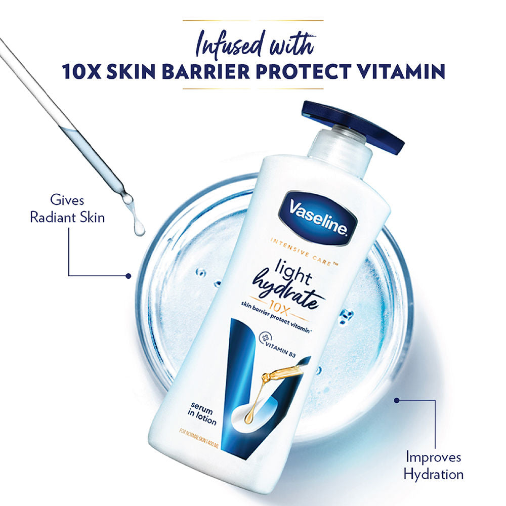Vaseline Light Hydarate Body Lotion 400ml + Body Cream, 180ml Combo, 2 pieces Buy at Indicrest Image 4