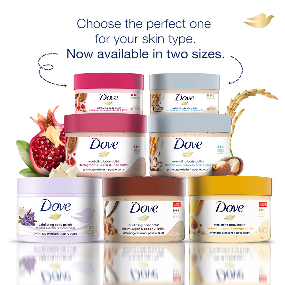 Dove Crushed Macadamia & Rice Milk Moderate Exfoliating Body Scrub, 100g