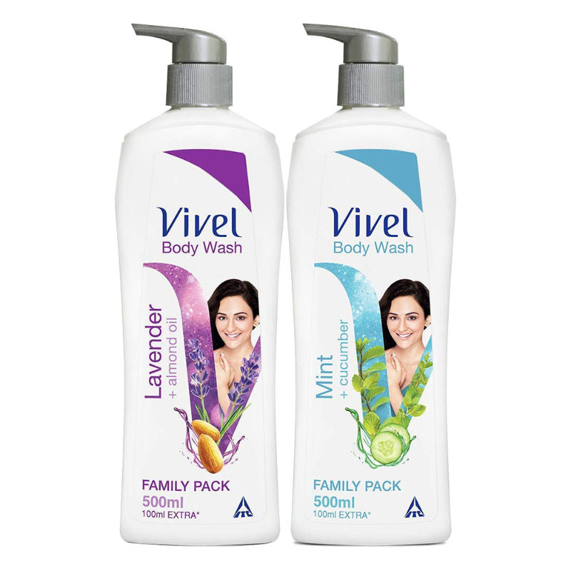 Vivel Body Wash, Lavender & Almond Oil And Mint & Cucumber, Shower Creme Combo Pack, 1000ml Buy at Indicrest