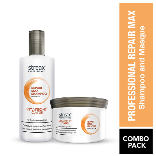 Streax Professional Vitariche Care Repair Max Shampoo, 300ml + Masque, 200g Hair Care Combo Buy at Indicrest