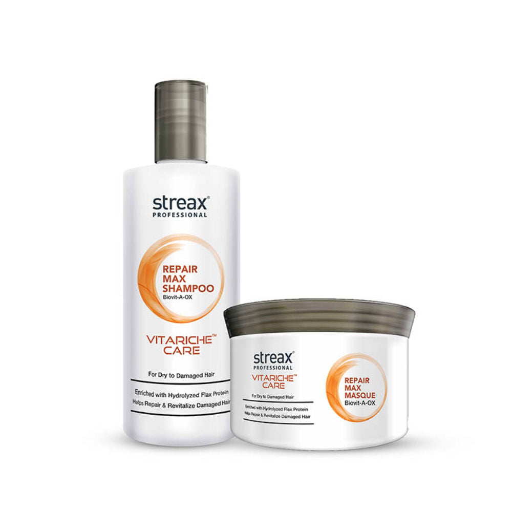 Streax Professional Vitariche Care Repair Max Shampoo, 300ml + Masque, 200g Hair Care Combo Buy at Indicrest Image 10