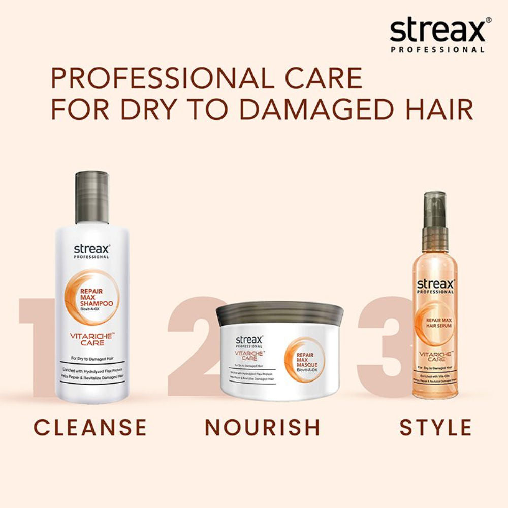 Streax Professional Vitariche Care Repair Max Shampoo, 300ml + Masque, 200g Hair Care Combo Buy at Indicrest Image 9
