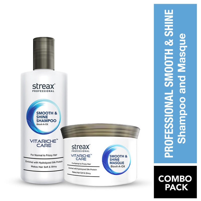 Streax Professional Vitariche Care Smooth and Shine Shampoo, 300ml + Masque, 200g Hair Care Combo Buy at Indicrest