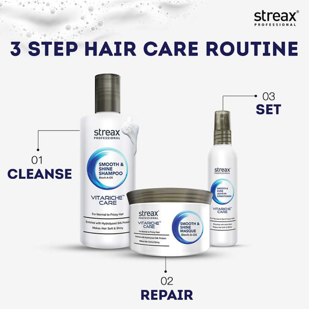 Streax Professional Vitariche Care Smooth and Shine Shampoo, 300ml + Masque, 200g Hair Care Combo Buy at Indicrest Image 8