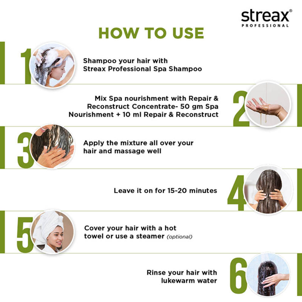 Streax Professional Spa Nourishment Repair & reconstruct Concentrate, For Dry Damaged Hair, 60ml Buy at Indicrest Image 4