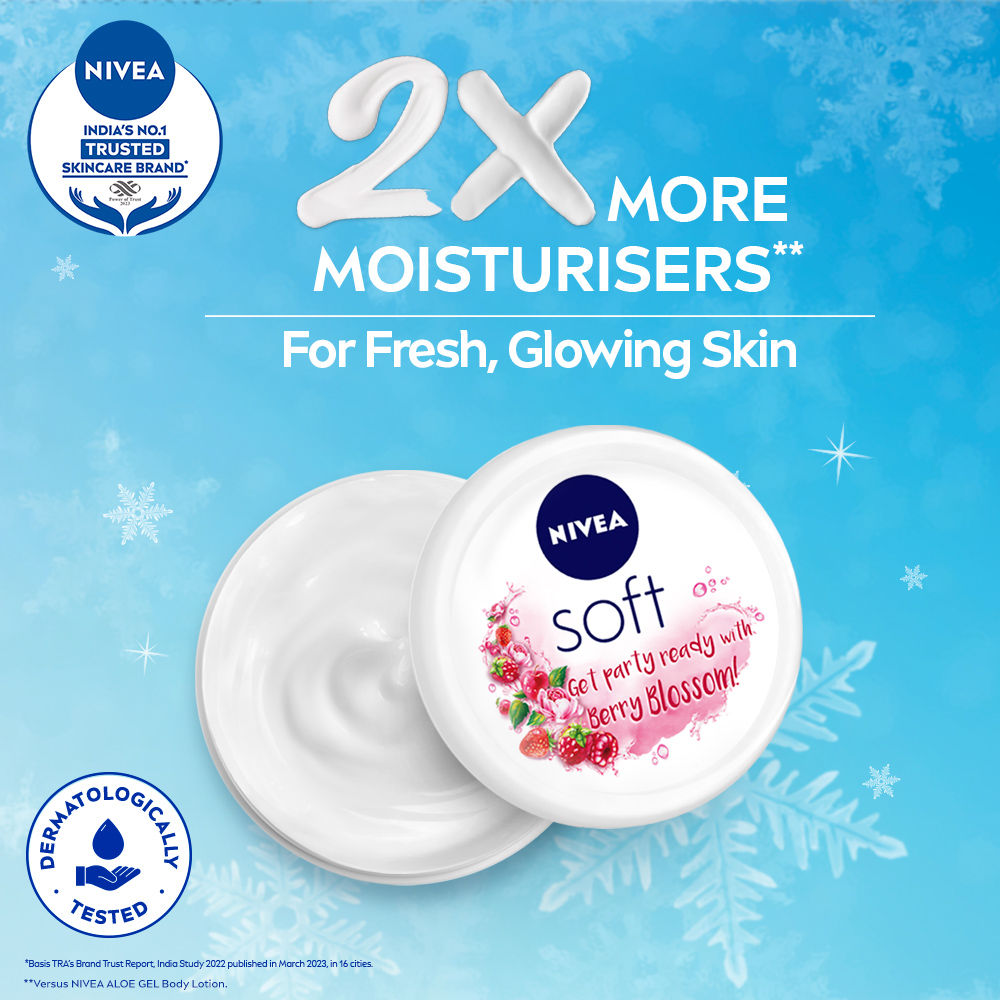 Nivea SOFT Light cream with Vit E, Jojoba oil & Berry fragrance for Non-sticky, Soft & Hydrated skin, 200ml Buy at Indicrest Image 3