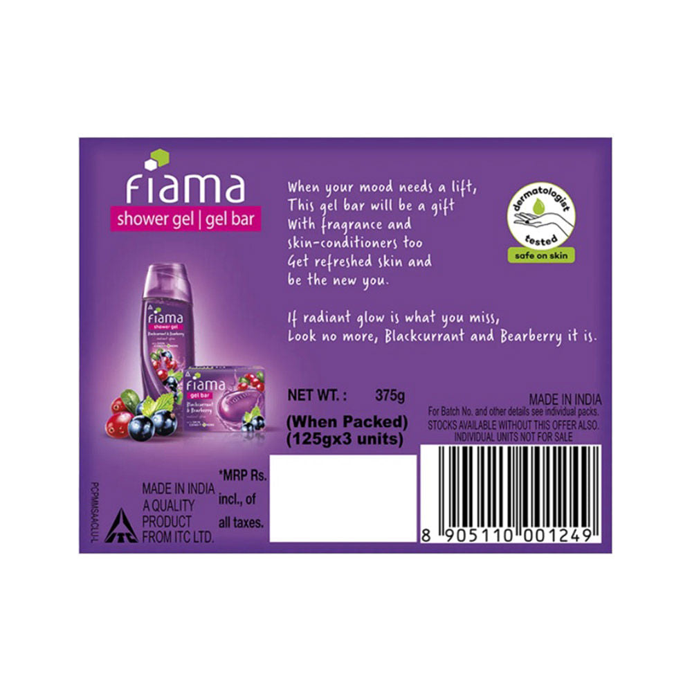 Fiama Blackcurrant & Bearberry Gel Bar for Radiant Glowing & Hydrating Skin (Pack of 3 Soaps), 375g Buy at Indicrest Image 3