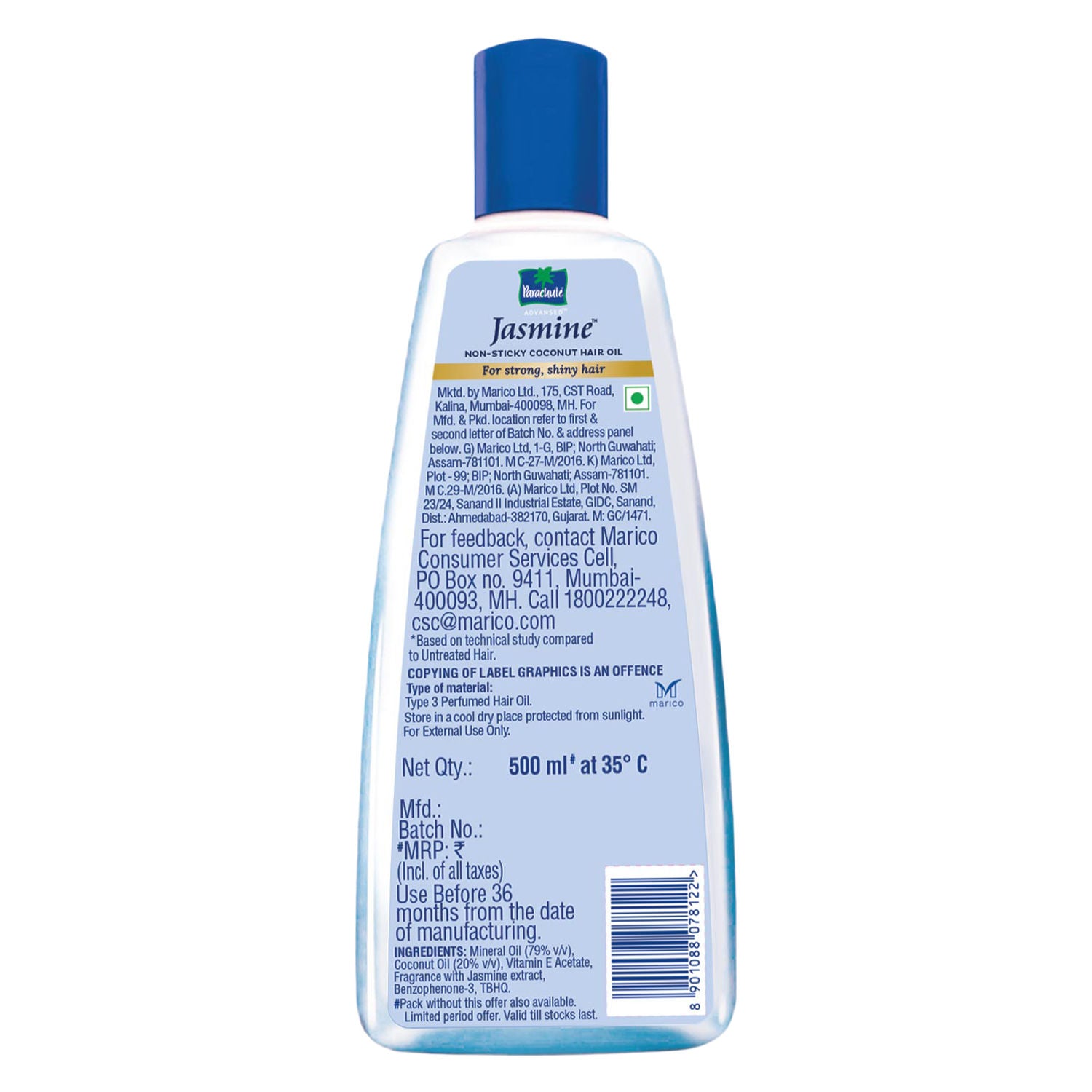 Parachute Advansed Jasmine Coconut Hair Oil, Vitamin E for Healthy Shiny Hair, Non-sticky, 500ml Buy at Indicrest Image 10