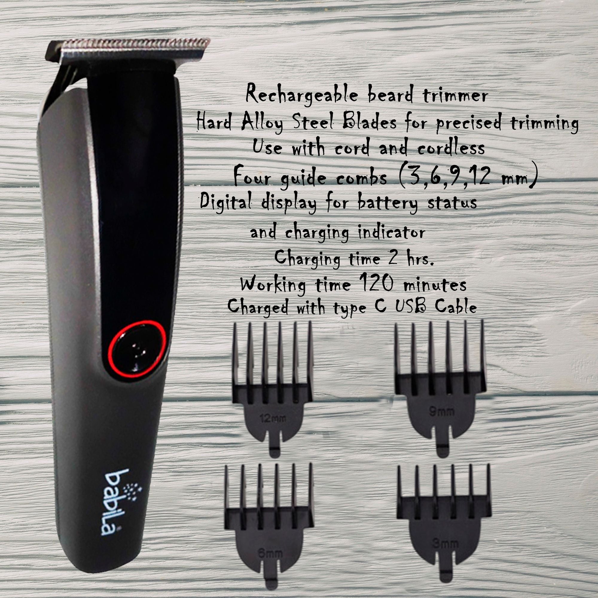 Babila Deluxe Beard Trimmer With Digital Display, 190g Buy at Indicrest Image 6