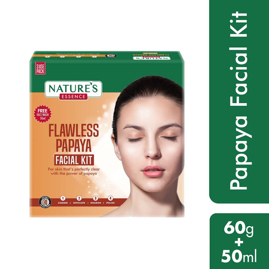 Nature's Essence Flawless Papaya Facial Kit With Free Face Wash For 3 Uses, 60g+50ml Buy at Indicrest