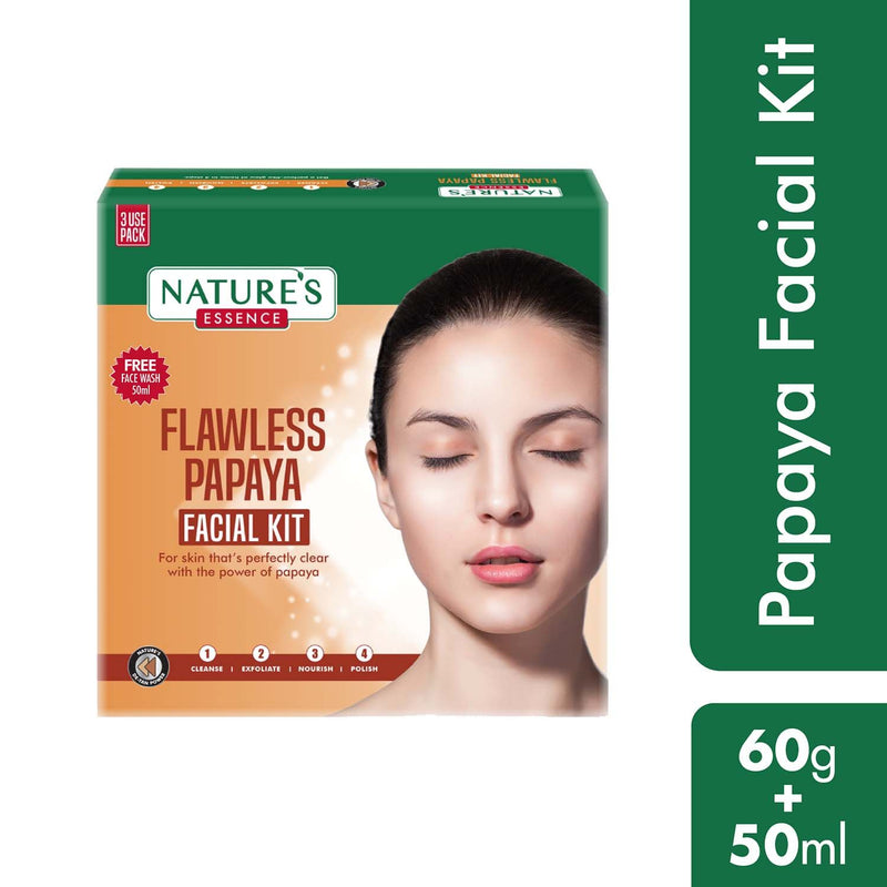 Nature's Essence Flawless Papaya Facial Kit With Free Face Wash For 3 Uses, 60g+50ml Buy at Indicrest