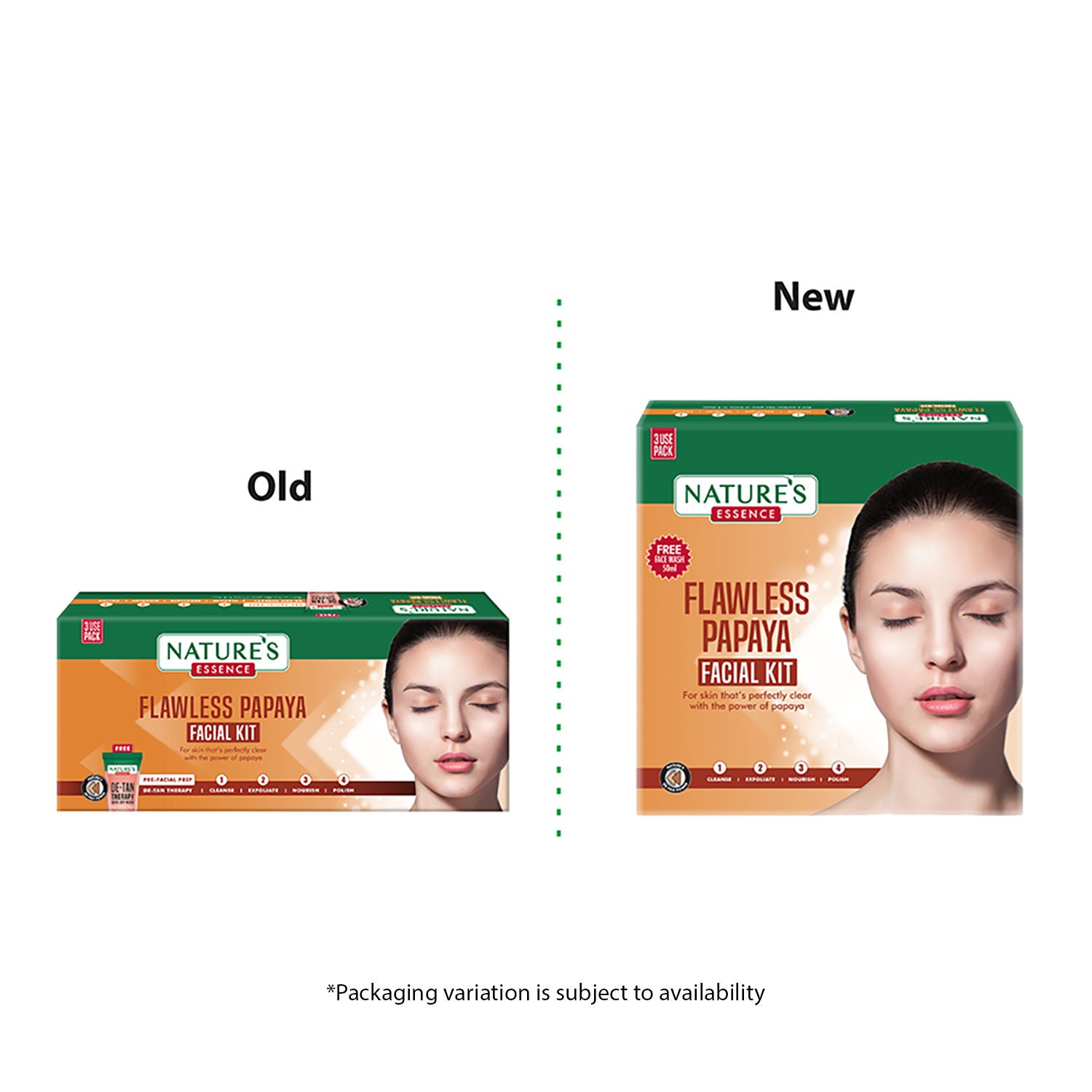Nature's Essence Flawless Papaya Facial Kit With Free Face Wash For 3 Uses, 60g+50ml Buy at Indicrest Image 3