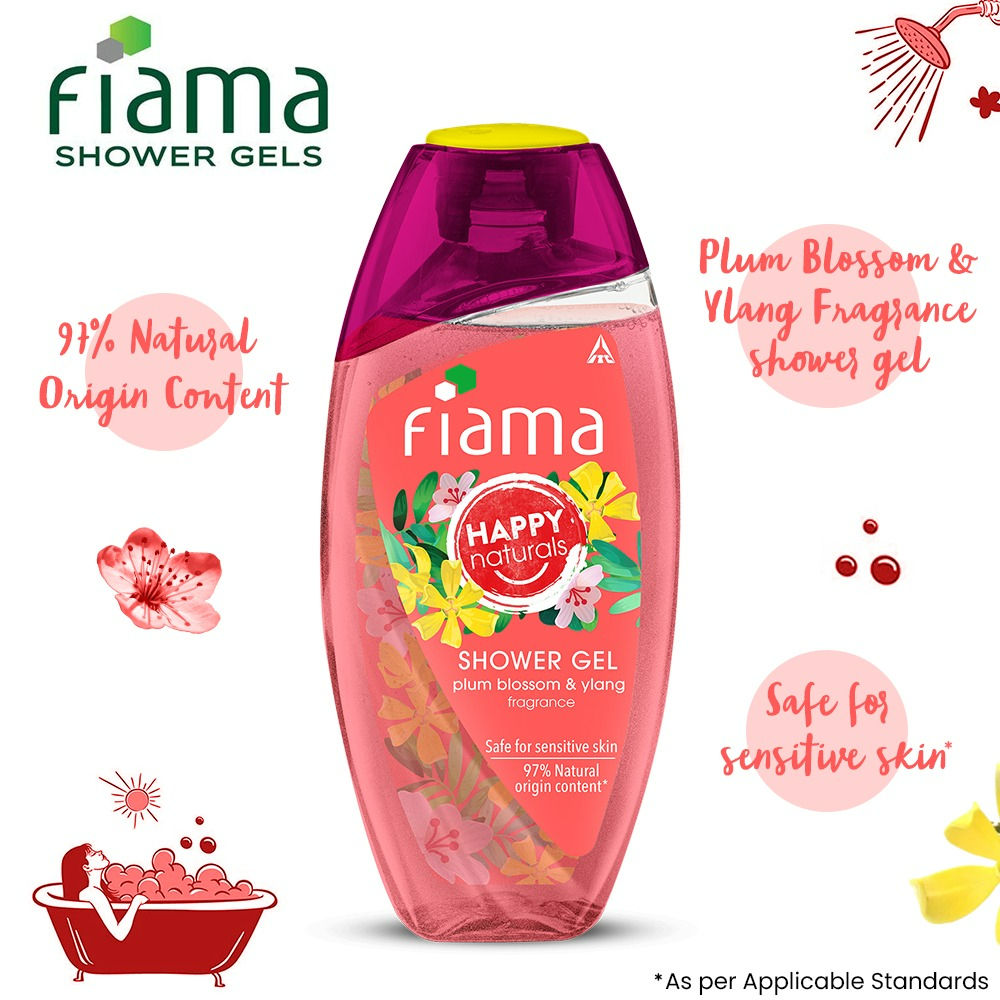 Fiama Happy Naturals Shower Gel,Plum Blossom & Ylang Bodywash, 97% Natural for Sensitive Skin, 250ml Buy at Indicrest Image 4