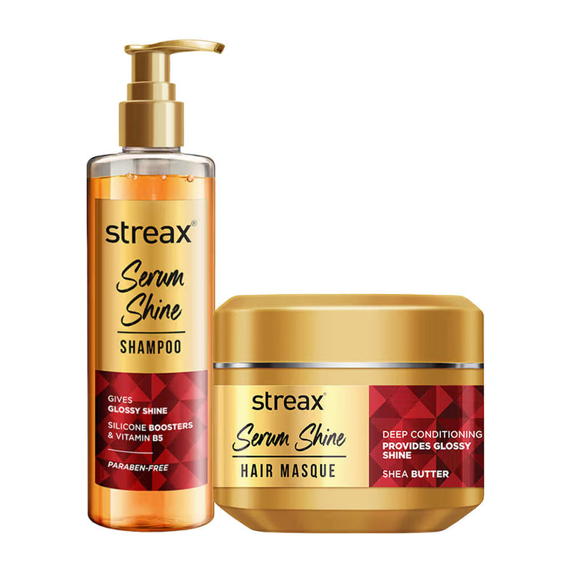 Streax Serum Shine Shampoo, 240ml and Hair Mask, 200g Combo for Frizzy & Dry Hair Buy at Indicrest